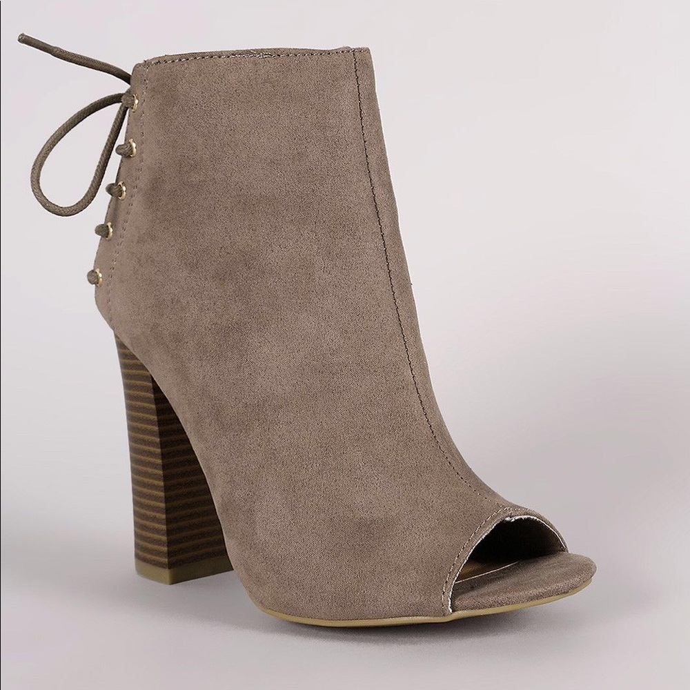 Bamboo open-toe lace up booties sz 8